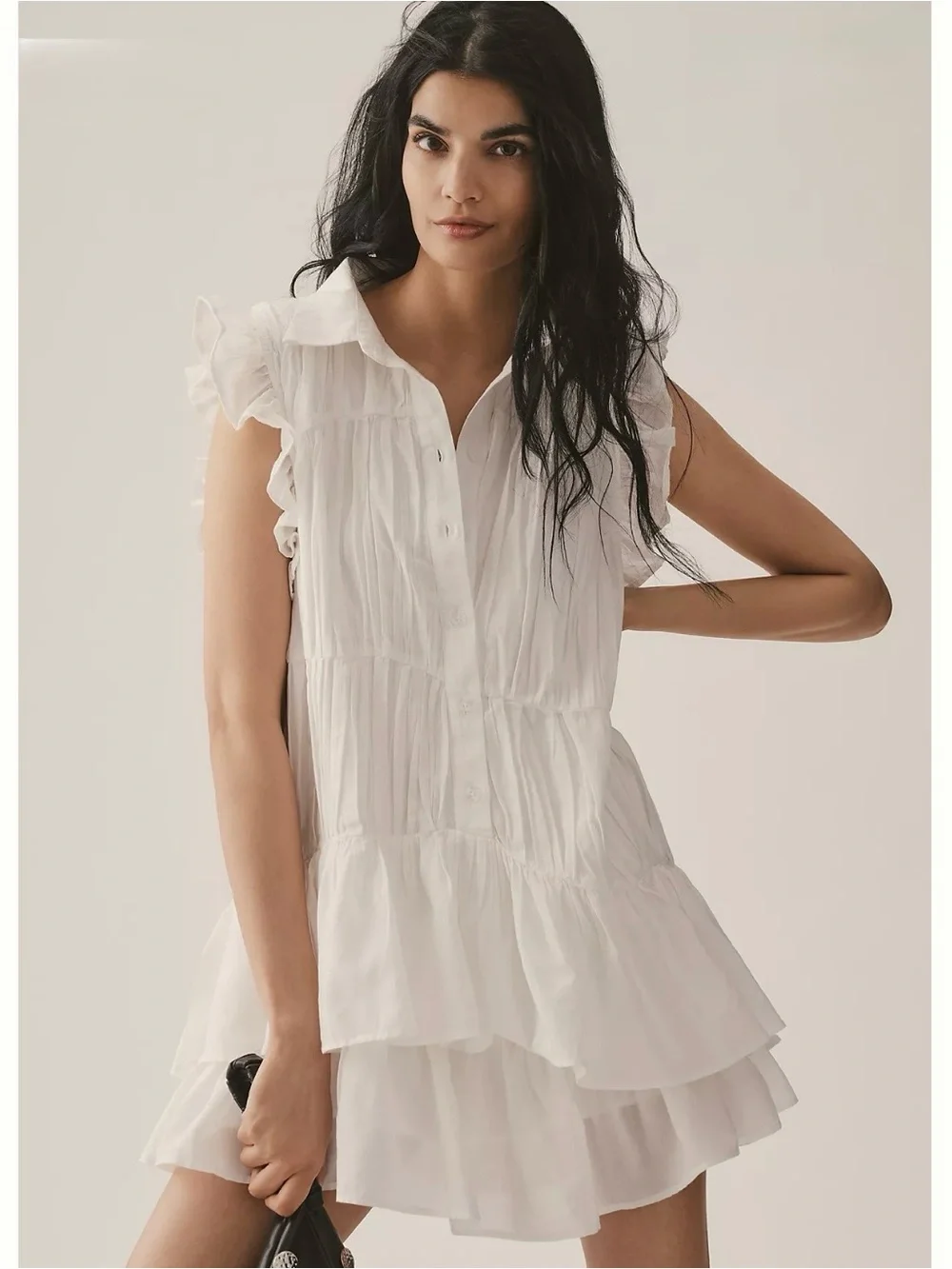 Anthropologie Sleeve Ruffle Mini Shirt Dress - Picture 1 of 9